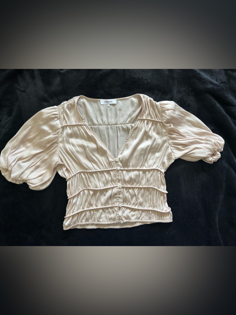 Frame Satin Puff Sleeve Button-Front Top